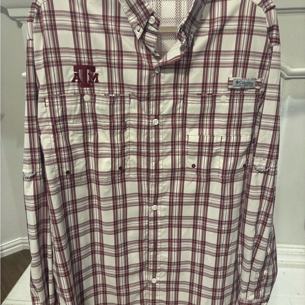 Texas A&M Columbia Men's Checkered Shirt - Burgundy and White